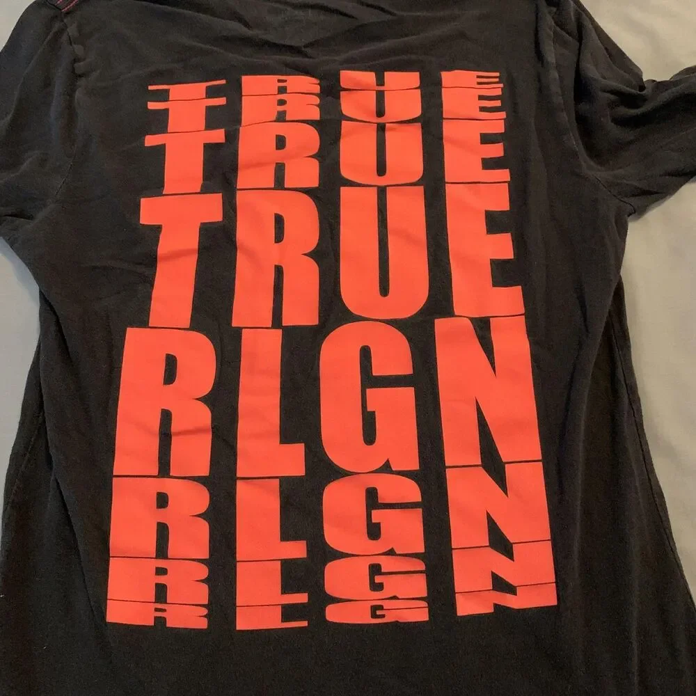 True Religion Shirt Mens Small Black Long Sleeve True‎ RLGN Logo Buddha Graphic